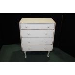 White painted chest of four long drawers, on cabriole legs, 75.5cm wide