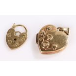 9 carat gold padlock clasp together with a heart locket