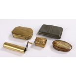 Four 18th and 19th Century snuff boxes, to include horn, brass and pewter examples, "The Clifton"