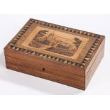 Mid 19th Century Tunbridge ware box, the lid with depiction of a castle, 23cm wide