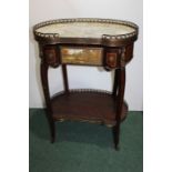 French mid 19th Century style side table, the grey veined kidney shape marble top with pierced