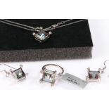 Silver and mystic quartz with white topaz jewellery set, to include a ring, earrings and necklace