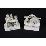 Two Victorian fairings porcelain groups, both with cats, 9cm wide, (2)