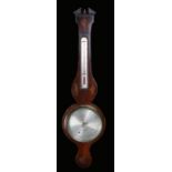 19th Century mahogany and inlaid barometer, with an engraved silvered thermometer and a signed