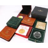 Collection of presentation coin boxes, for a double Sovereign, Sovereign, Half Sovereign and Five