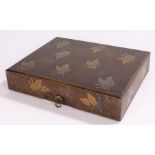 Japanese Meiji period lacquer box, the lid decorated with butterflies and a mottled ground, the