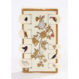 Japanese Meiji period ivory and shibayama whist marker, decorated with flowers to the centre,