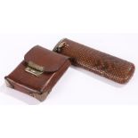 Japanese case and cover, with hinged lid and carved woven effect exterior, together with a brown