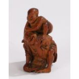 Japanese netsuke, a figure wrestling a figure below, 6.2 cm high