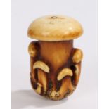 Japanese Meiji period ivory netsuke, carved as a toadstool, 4.5cm high