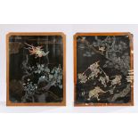 Fine pair of Japanese Edo period black lacquer and mother of pearl inlaid panels, the first panel