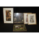 Prints to include grooms and horses in a stable, hares, limited edition print of Fagin, horses and