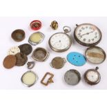 Collection of pocket watch parts, dials and cases, wristwatch cases, etc