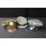 U.S.Army Second World War officers 'crusher cap', together with a German Third Reich officers cap,