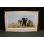 David Shepherd print "The Ivory is Theirs", housed in a gilt frame, the print 77.5cm x 43cm