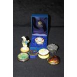 Pill pots and covers, to include Halcyon Days Valentines day pill pot and cover, housed in