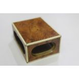 Asprey burr wood and bone mounted matchbox holder, 8cm wide AF