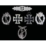 Collection of German Third Reich badges, to include, Iron Cross First Class, Iron Cross Second