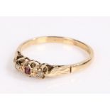 9 carat gold diamond nd ruby set ring, ring size M