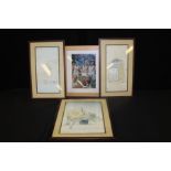 Signed photograph of Sebastian Coe running in the Olympic final 1984, three watercolour depicting