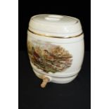 Pottery barrel, of oval form, the body with pheasant and partridge decoration, 31.5cm high