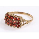 9 carat gold garnet set ring, with a cluster of garnets, ring size Q