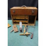 Wooden toolbox containing a quantity of hand tools (qty)
