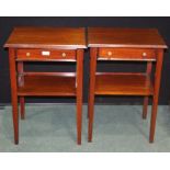 Pair of mahogany bedside table, with frieze drawers, on square tapering legs united by a central