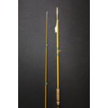 E T Barlow & Sons Vortex spinning fishing rod, 2.5m (82"), two piece glass fibre, housed in a