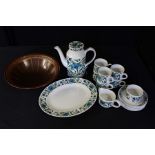 Midwinter Spanish Garden pattern coffee service, consisting of coffee pot, milk jug, sugar bowl,