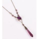 Necklace, with purple drops