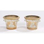 Pair of Victorian miniature jardinières, with white Jasper ware type design of classical scenes