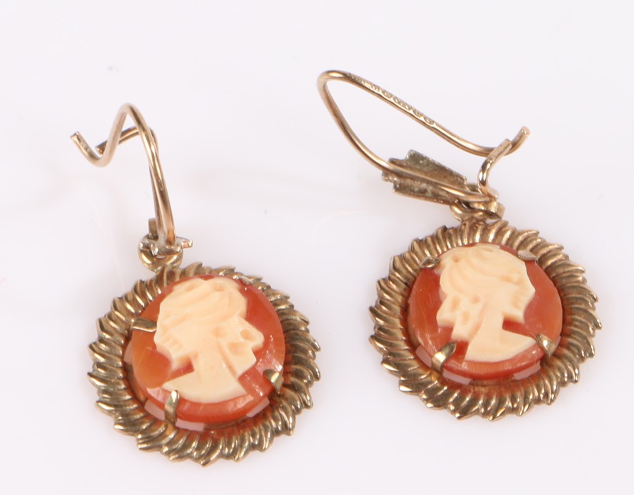 Pair 9 carat gold cameo earrings