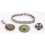 Jewellery, to include a silver bracelet, a micromosaic pendant and brooch, a silver cross