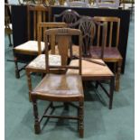 Pair of 19th Century style mahogany dining chairs with pierced splat backs, four early 20th