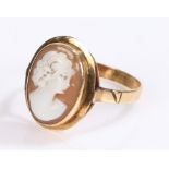 9 carat gold cameo ring, ring size O