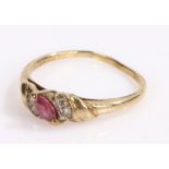 9 carat gold ruby set ring, ring size K