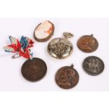 Mixed items, to include an 1890 crown, a cameo, watch, medals, (6)