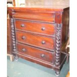 Victorian mahogany chest with swept front frieze drawer above three further drawers, flanked by