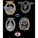 Collection of German Third Reich badges, to include, The Infantry Assault badge for seventy five