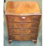 Walnut veneered serpentine front chest of four long drawers, on cabriole legs, 49.5cm wide