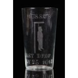 Benito Mussolini interest, a glass engraved Musso's Last Drop, July 25 1943, with an image of a