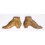 Rare pair of 19th Century gilt metal shoemakers shop signs, in the form of gilt boots with loops for