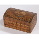 Napoleonic prisoner of war straw work box, the domed lid with depiction of a lady, the body with