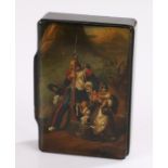 Russian 19th Century Papier Mache table snuff box, finely painted with a family group depicting a