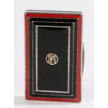 Continental silver and enamel snuff box, the black and red enamel exterior with monogram IMcG, 8.5cm