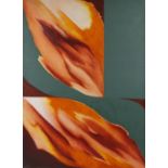Moira Doggett (B1927), abstract study in oranges and greys, unframed, the oil 76cm x 102cm