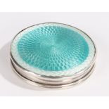 Tosca 4711 powder compact, the sterling silver body with green and white enamel decorated cover,