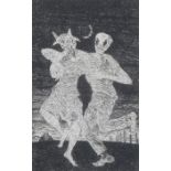 Derek Boshier (b.1937, Portsmouth), ‘Two People dancing in Mexican masks’, etching, numbered 45/