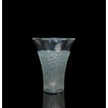 Lalique Ibis pattern clear and frosted glass vase, moulded with a frieze of Ibis among reeds,